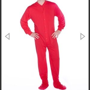 Big Feet Jersey Knit Adult Footed Pajamas in Red Drop Seat Bum Flap XL NWT